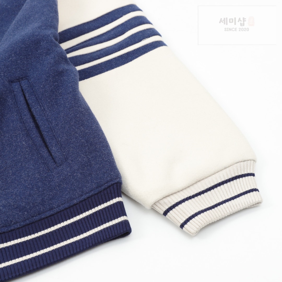 톰브라운 톰브라운 펀믹스 울 멜턴 바시티 자켓 네이비 화이트 의류 4번 이미지