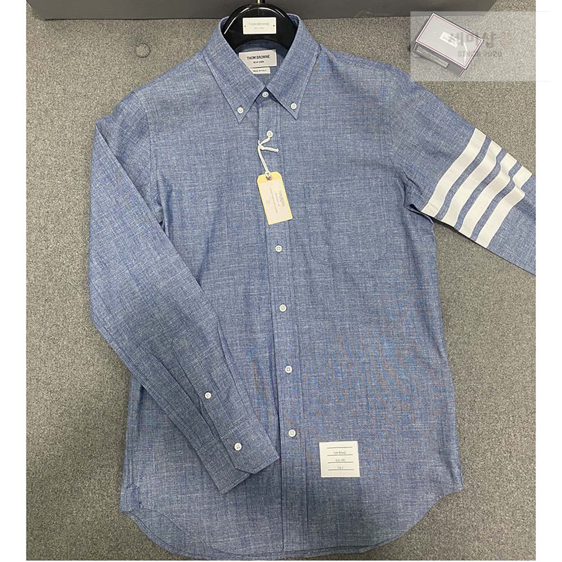 Thom Browne 톰브라운 4-바 스트레이트 핏 샴브레이셔츠 의류 1번 이미지