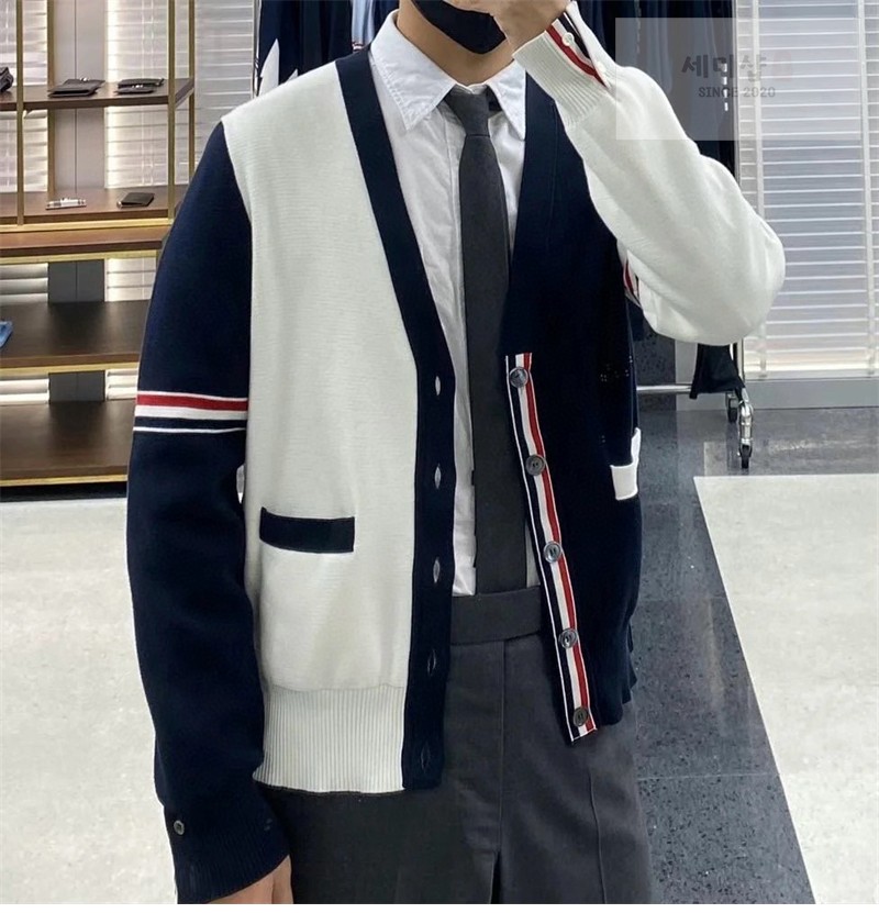 Thom Browne 톰브라운 RWB 암밴드 코튼 밀라노 스티치 블록 가디건 브라운 의류 3번 이미지