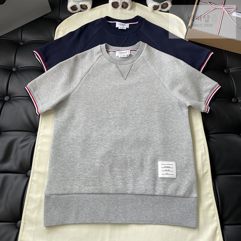Thom Browne 톰브라운 RWB 코튼 피케 루프백 반팔 풀오버 스웨트셔츠 그레이 의류 1번 이미지