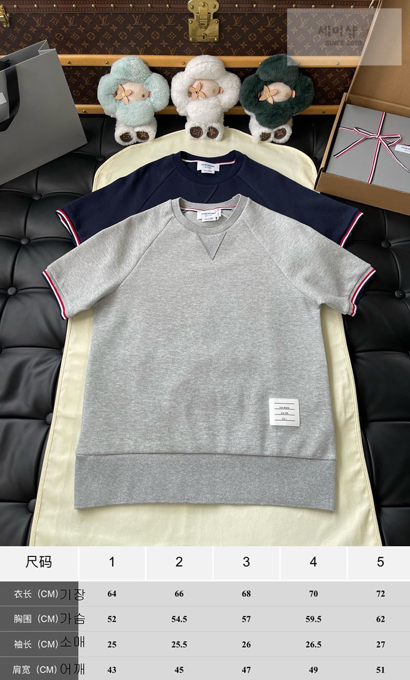 Thom Browne 톰브라운 RWB 코튼 피케 루프백 반팔 풀오버 스웨트셔츠 그레이 의류 2번 이미지