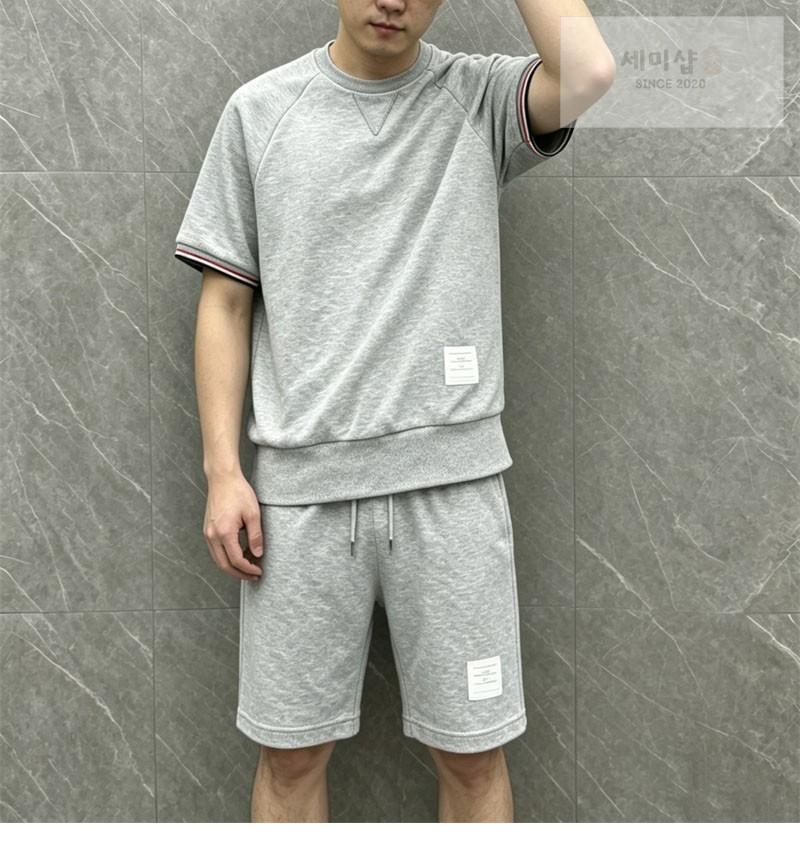 Thom Browne 톰브라운 RWB 코튼 피케 루프백 반팔 풀오버 스웨트셔츠 그레이 의류 3번 이미지