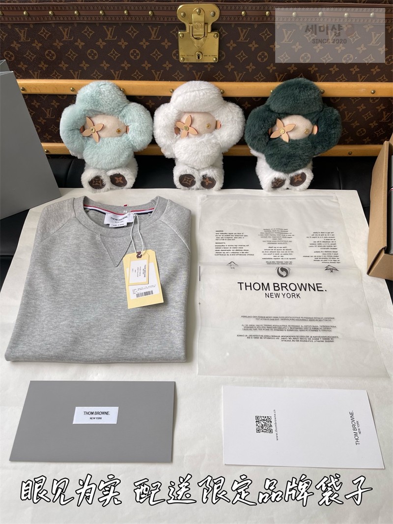 Thom Browne 톰브라운 RWB 코튼 피케 루프백 반팔 풀오버 스웨트셔츠 그레이 의류 32번 이미지