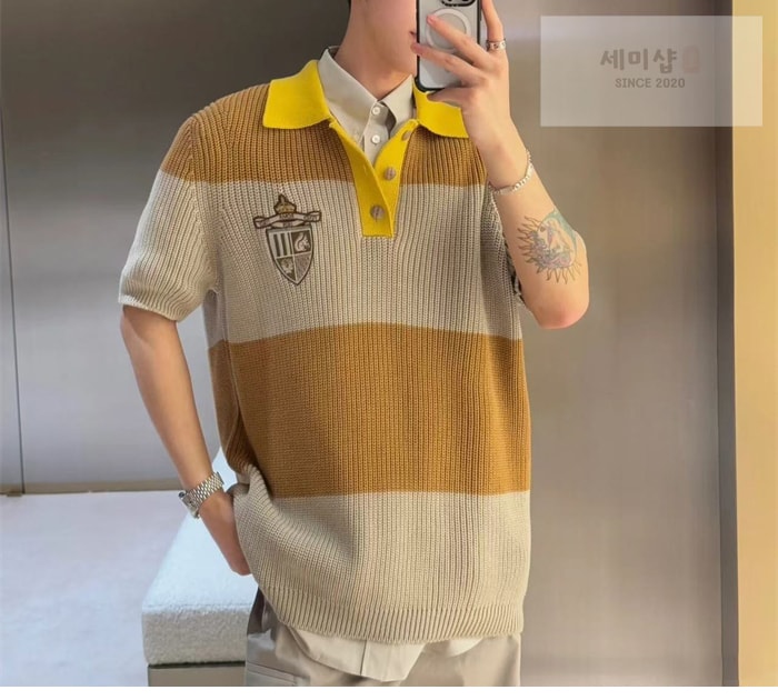 Fendi 자수 펜디 클럽 크레스트 스트라이프 폴로 셔츠 의류 2번 이미지