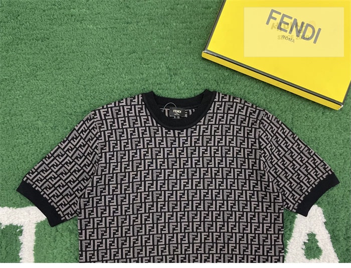 Fendi 펜디 점퍼 페브릭 반팔 니트 스웨터 블랙 의류 7번 이미지
