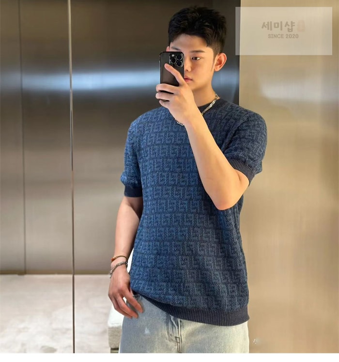 Fendi 펜디 25SS FF 로고 반팔 니트 네이비 의류 3번 이미지