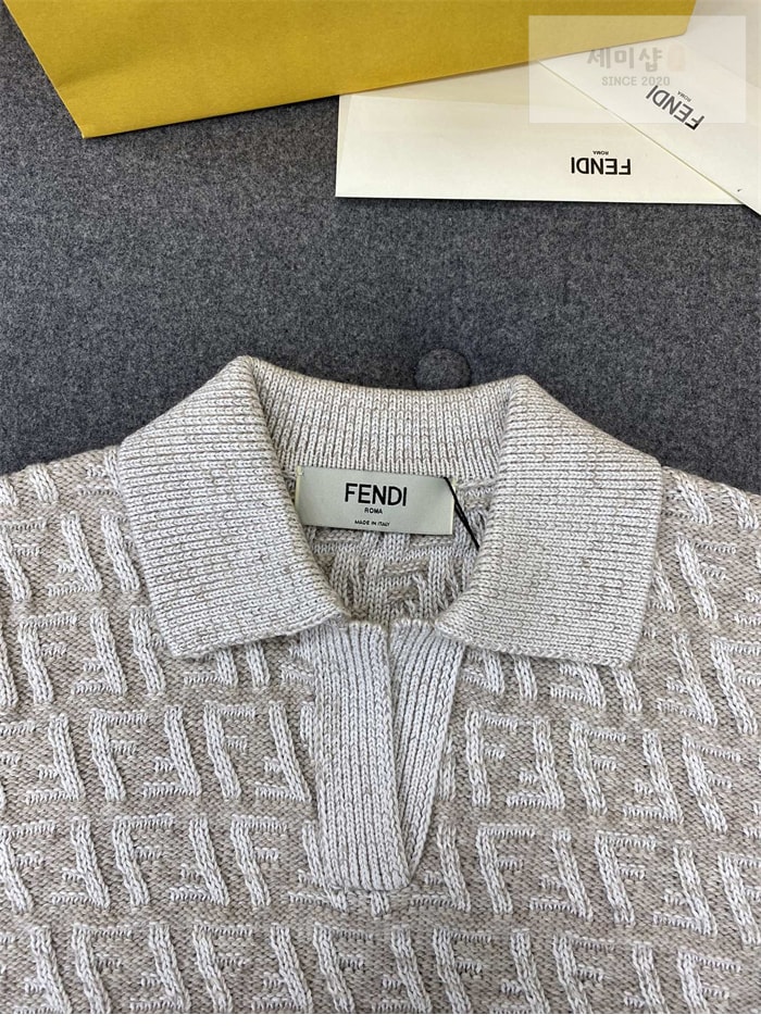 Fendi 펜디 FF 로고 울 반팔 카라 니트 티셔츠/스커트 세트 의류 6번 이미지