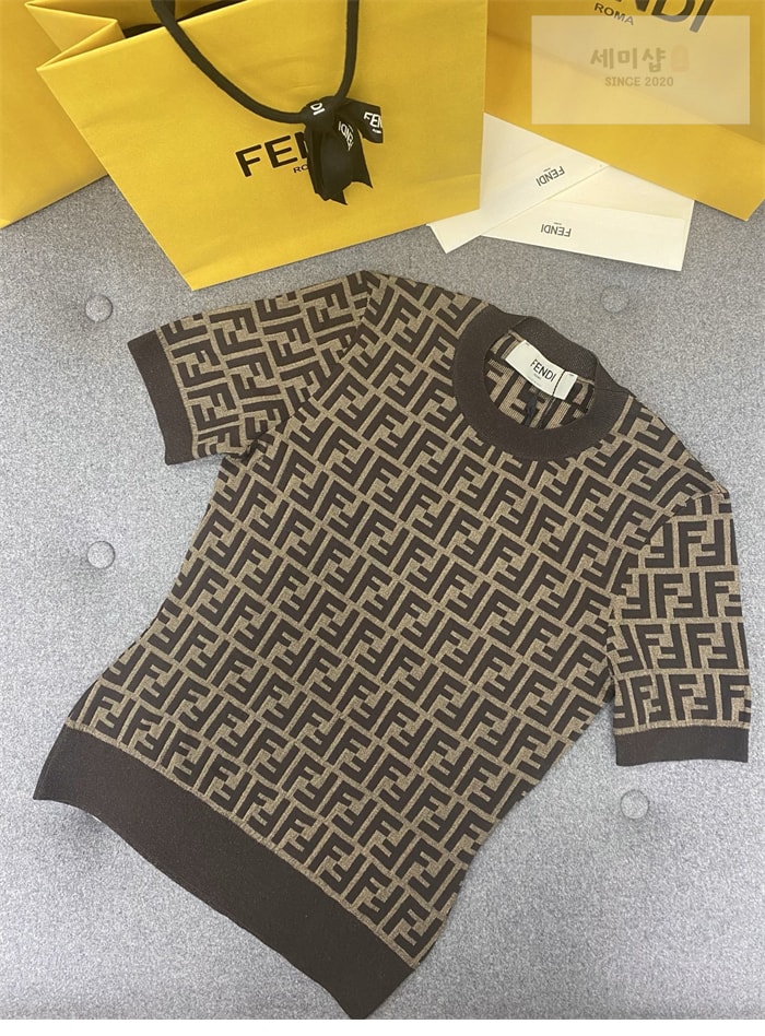 Fendi 펜디 FF 자카드 코튼 반팔 니트 의류 6번 이미지