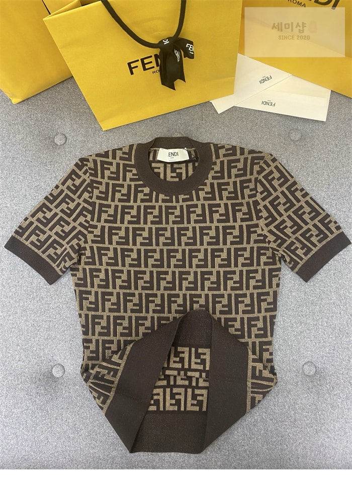 Fendi 펜디 FF 자카드 코튼 반팔 니트 의류 9번 이미지