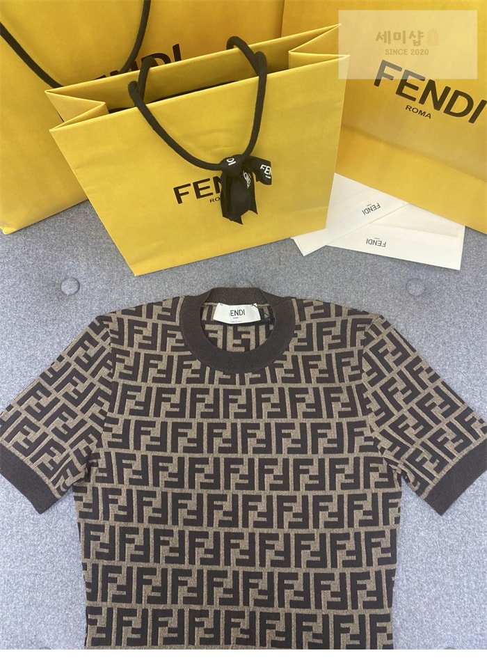 Fendi 펜디 FF 자카드 코튼 반팔 니트 의류 14번 이미지