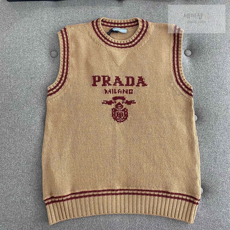 P R A D A 프라다 로고 울 앤 캐시미어 인따르시아 리브드 베스트 의류 1번 이미지