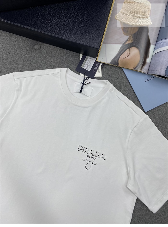 P R A D A 프라다 3D 로고 리브 니트 오버사이즈 코튼 티셔츠 블랙 의류 14번 이미지