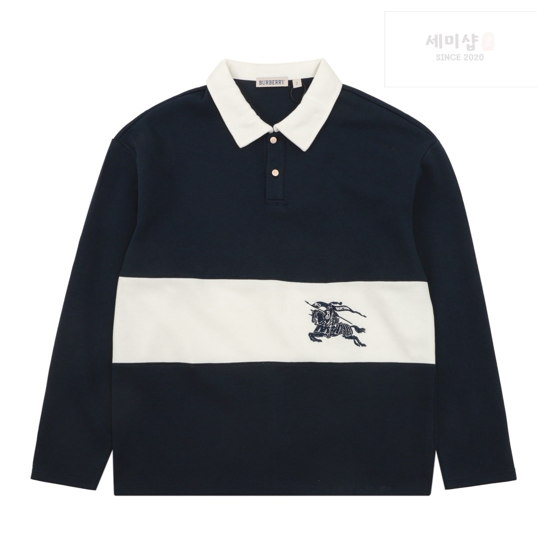 Burberry 버버리 EKD 프린트 코튼 블렌드 럭비 셔츠 나이트 화이트 의류 1번 이미지