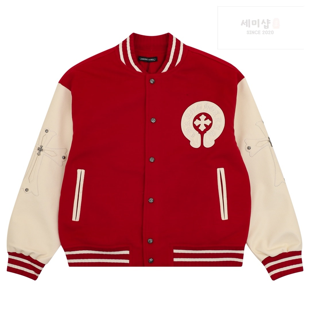 Chrome Hearts 크롬하츠 크로스 패치 레터맨 바시티 자켓 레드 화이트 의류 1번 이미지