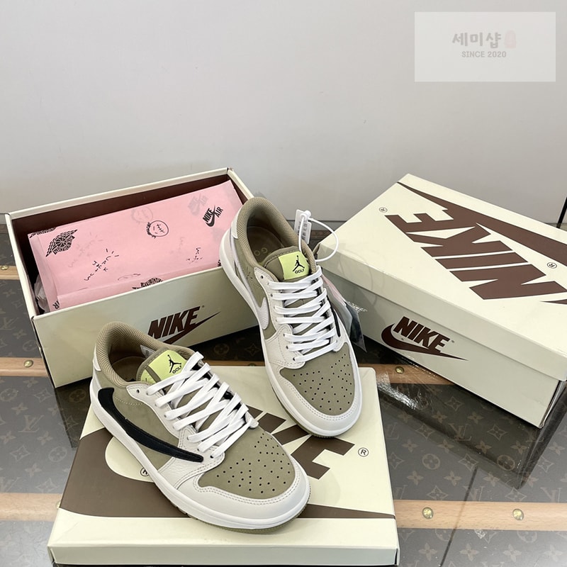 Nike 나이키 x 트레비스 스캇 에어조던1 로우 골프 네츄럴 올리브 신발 1번 이미지
