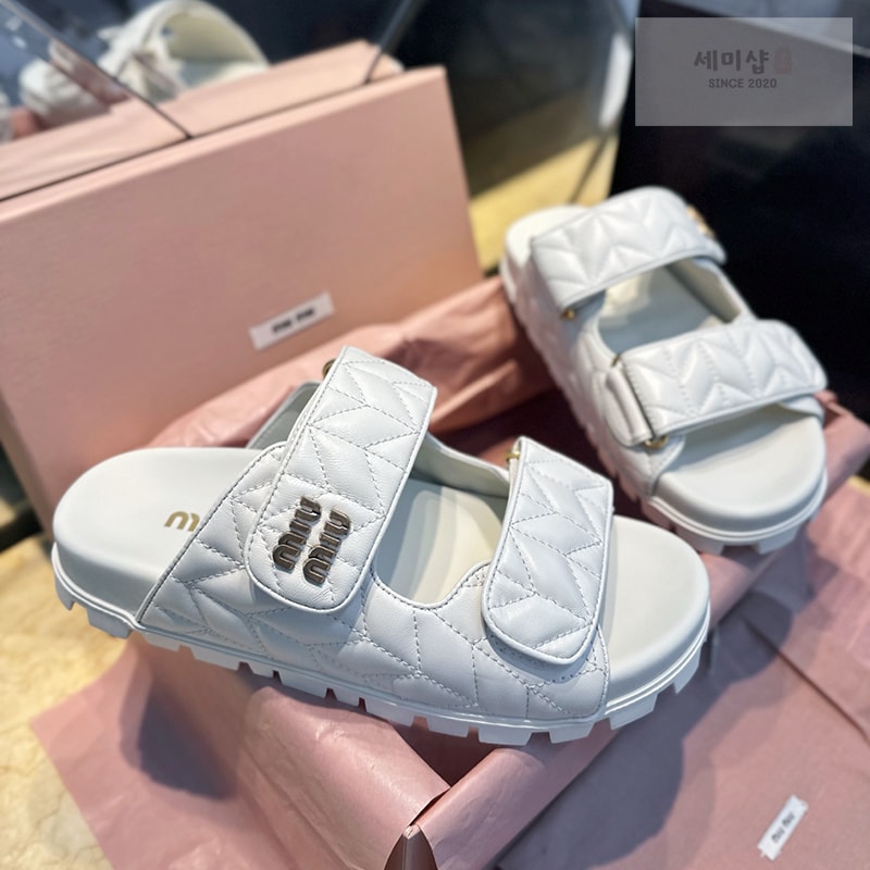 Miu Miu 미우미우 마테라쎄 나파 가죽 슬라이드 신발 2번 이미지