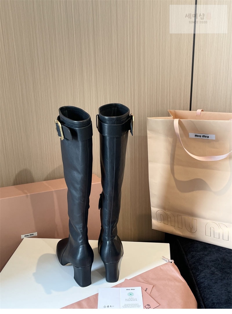 미우미우 미우미우 버클 장식 롱 부츠 블랙 신발 9번 이미지