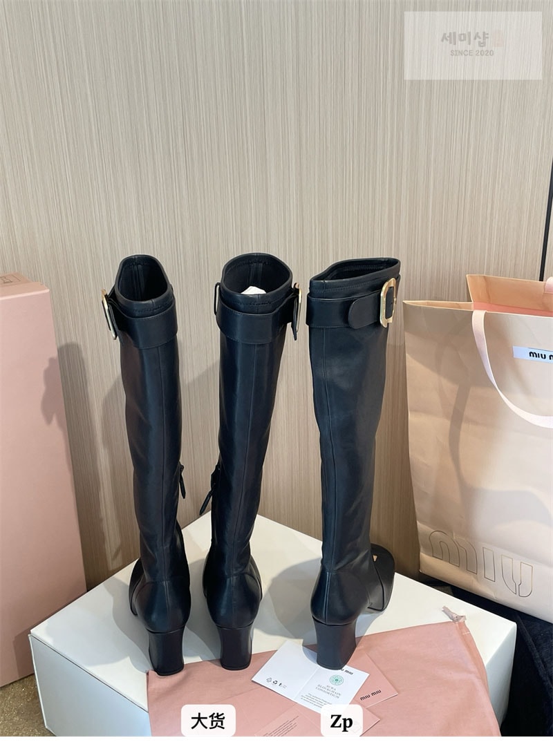미우미우 미우미우 버클 장식 롱 부츠 블랙 신발 13번 이미지