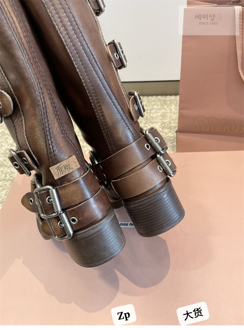 Miu Miu 미우미우 스트랩 버클 레더 바이커 부츠 브라운 신발 15번 이미지