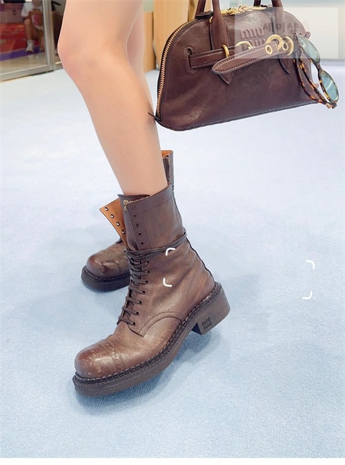 Miu Miu 미우미우 24FW 가죽 레이스 부티 신발 2번 이미지