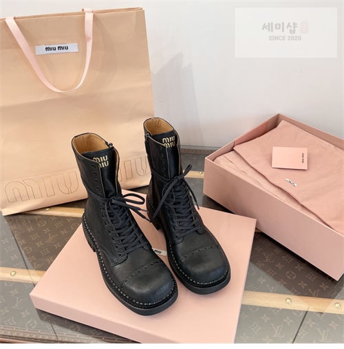 Miu Miu 미우미우 24FW 가죽 레이스 부티 신발 4번 이미지