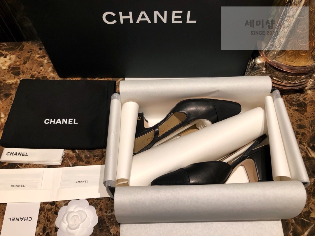 C H A N E L 샤넬 블랙 고트스킨 그로그랭 슬링백 플랫 슈즈 “34SIZE – 41SIZE” 신발 3번 이미지