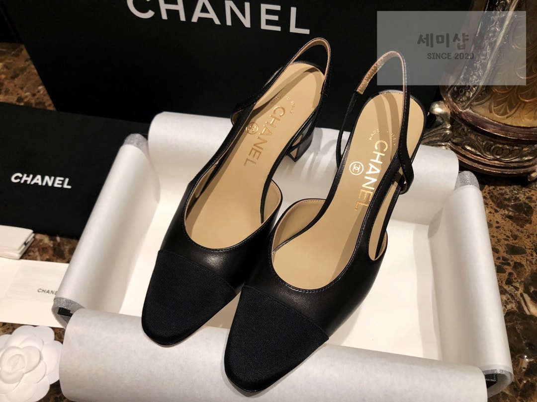 C H A N E L 샤넬 블랙 고트스킨 그로그랭 슬링백 플랫 슈즈 “34SIZE – 41SIZE” 신발 4번 이미지