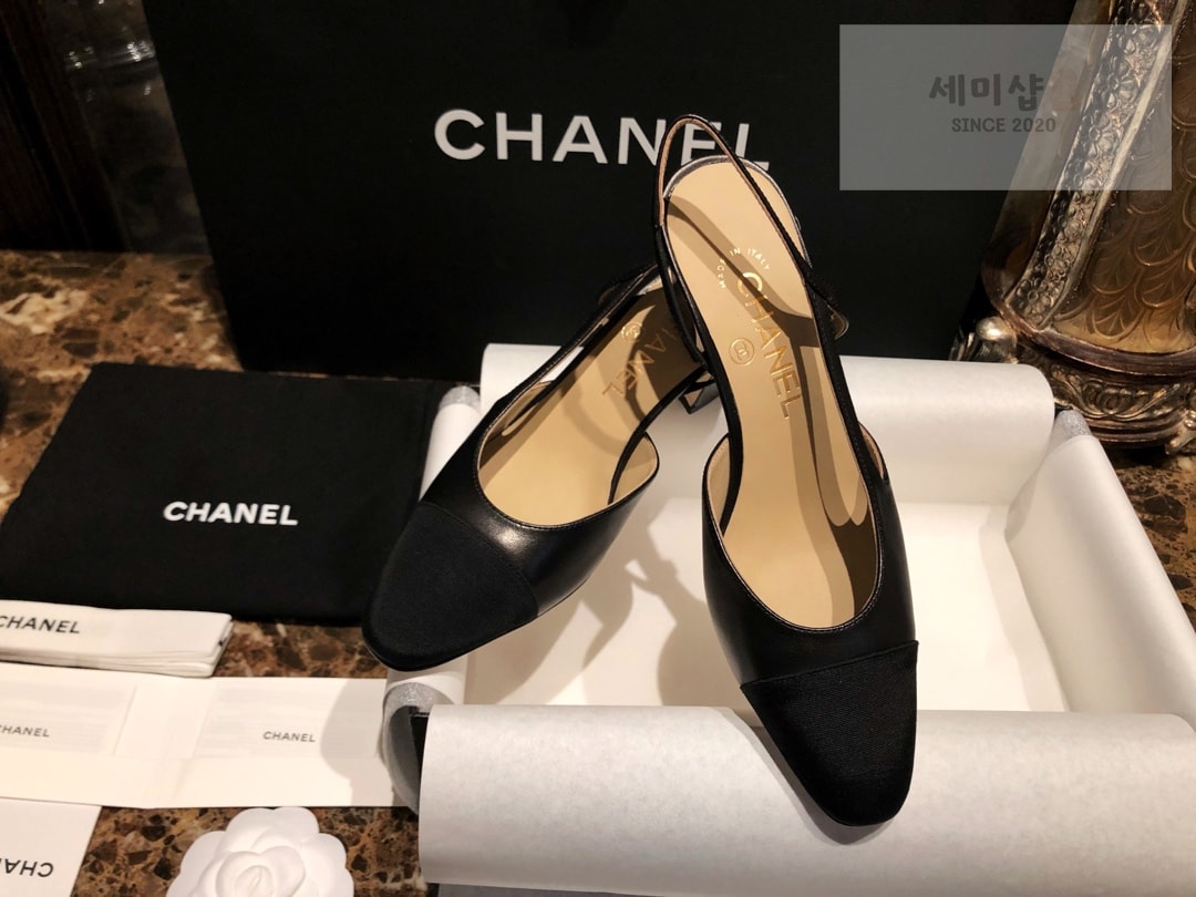 C H A N E L 샤넬 블랙 고트스킨 그로그랭 슬링백 플랫 슈즈 “34SIZE – 41SIZE” 신발 5번 이미지
