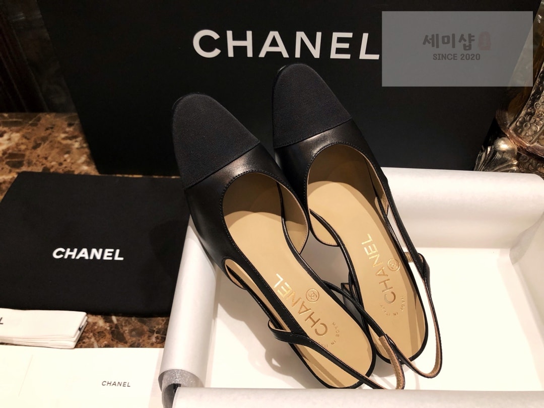C H A N E L 샤넬 블랙 고트스킨 그로그랭 슬링백 플랫 슈즈 “34SIZE – 41SIZE” 신발 6번 이미지