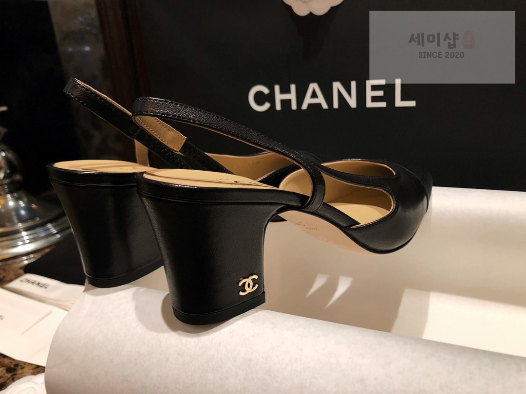 C H A N E L 샤넬 블랙 고트스킨 그로그랭 슬링백 플랫 슈즈 “34SIZE – 41SIZE” 신발 8번 이미지
