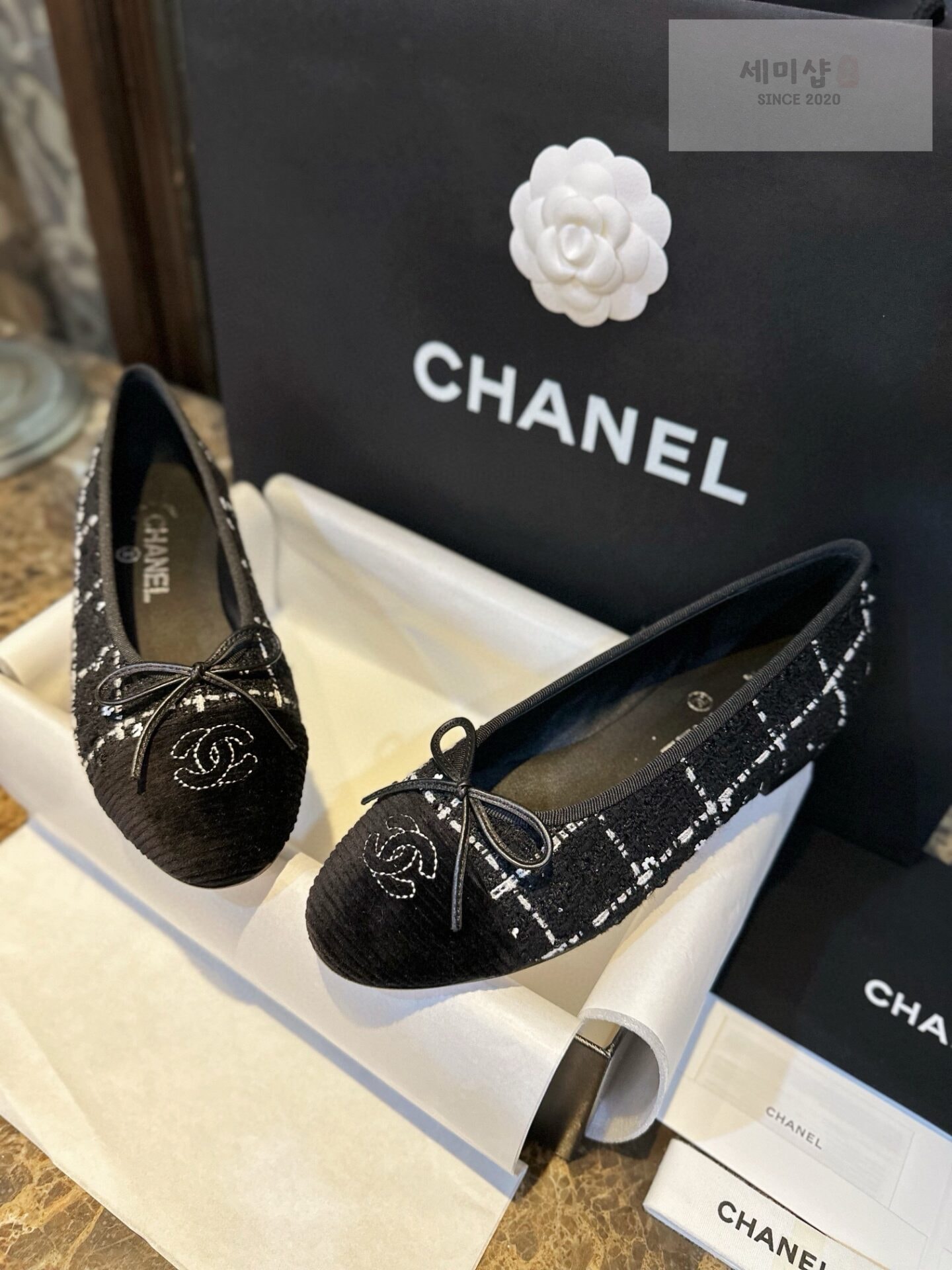 C H A N E L 샤넬 블랙 트위드 발레리나 플랫 슈즈 “35SIZE – 41SIZE” 신발 1번 이미지