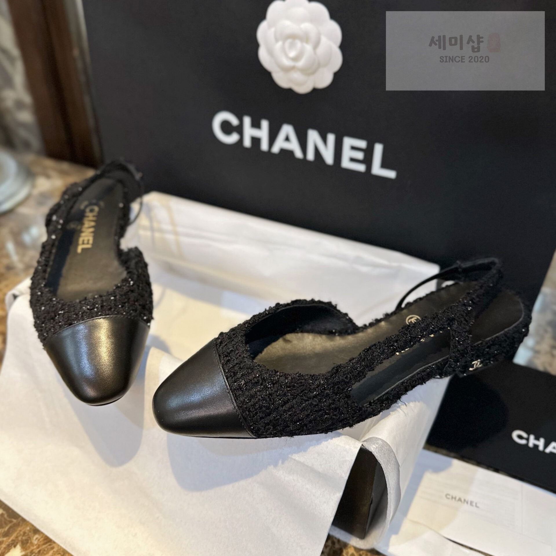 C H A N E L 샤넬 블랙 트위드 슬링백 플랫 슈즈 “34SIZE – 41SIZE” 신발 1번 이미지