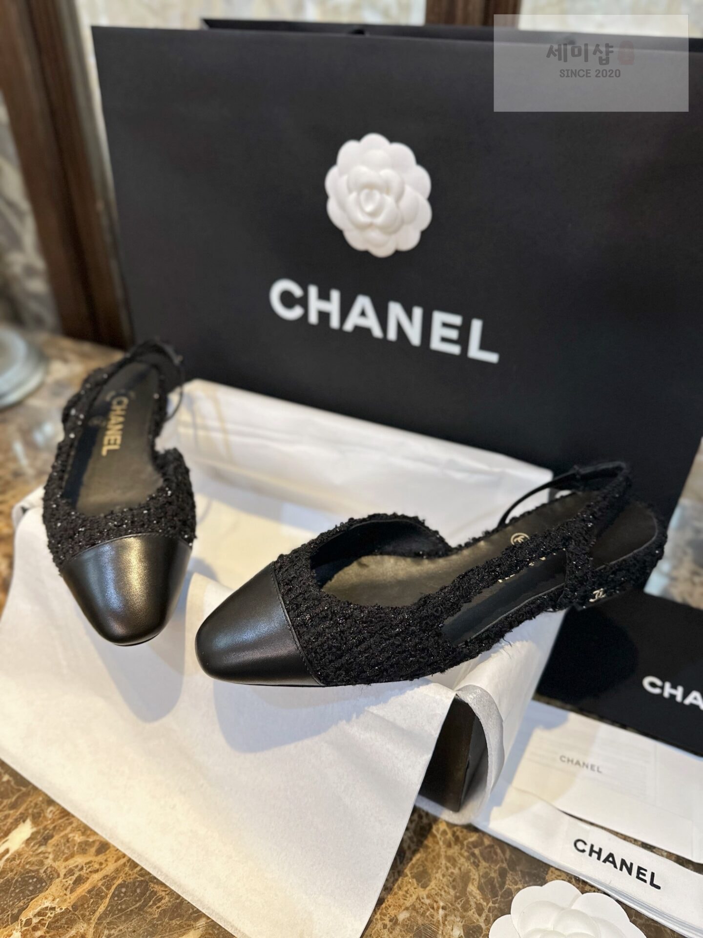 C H A N E L 샤넬 블랙 트위드 슬링백 플랫 슈즈 “34SIZE – 41SIZE” 신발 2번 이미지