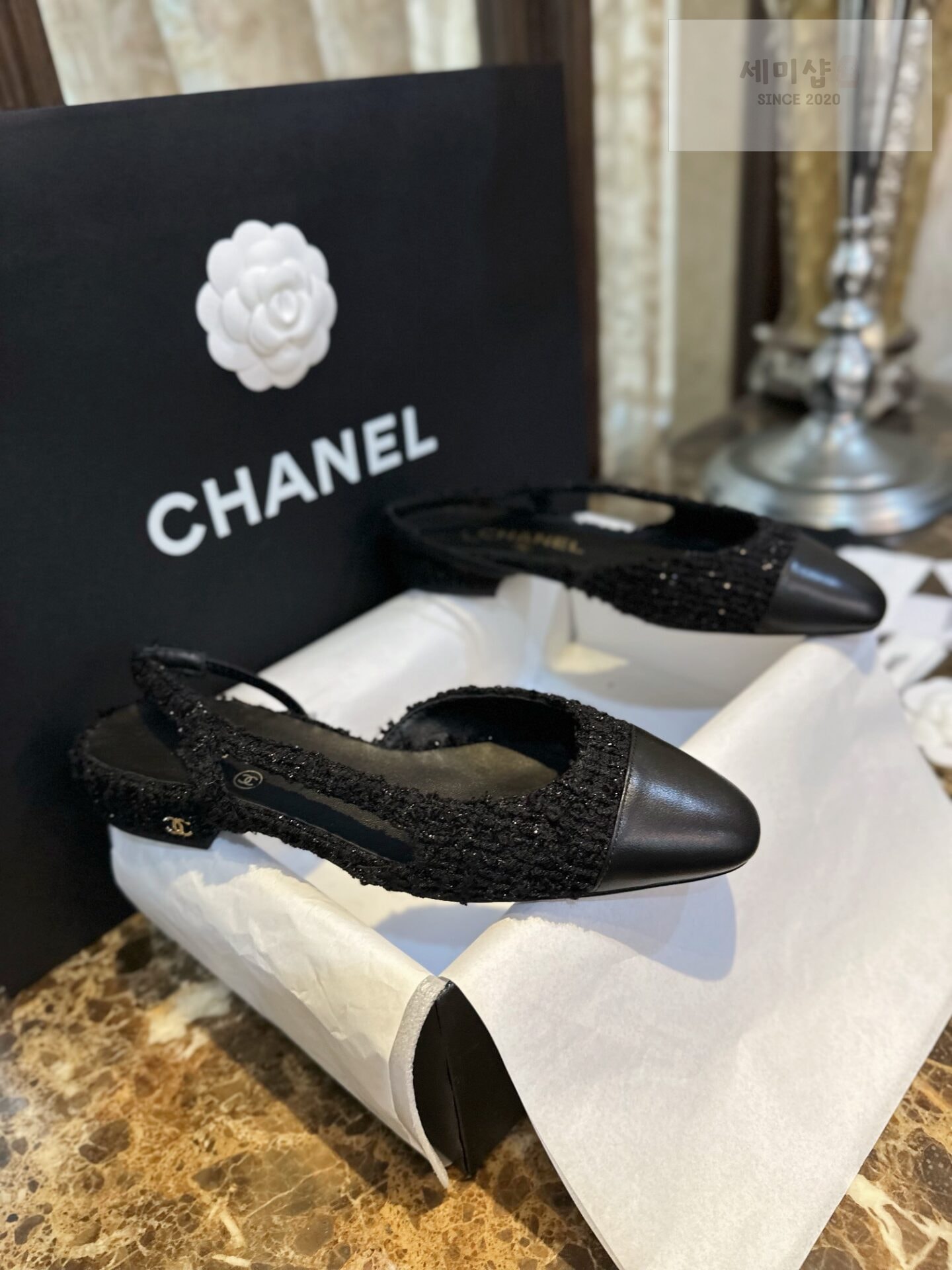 C H A N E L 샤넬 블랙 트위드 슬링백 플랫 슈즈 “34SIZE – 41SIZE” 신발 3번 이미지
