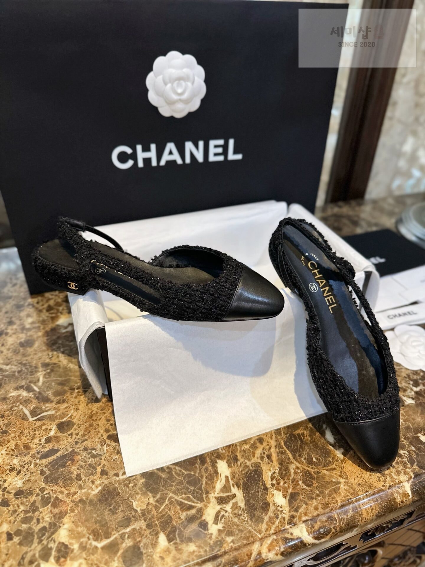 C H A N E L 샤넬 블랙 트위드 슬링백 플랫 슈즈 “34SIZE – 41SIZE” 신발 4번 이미지