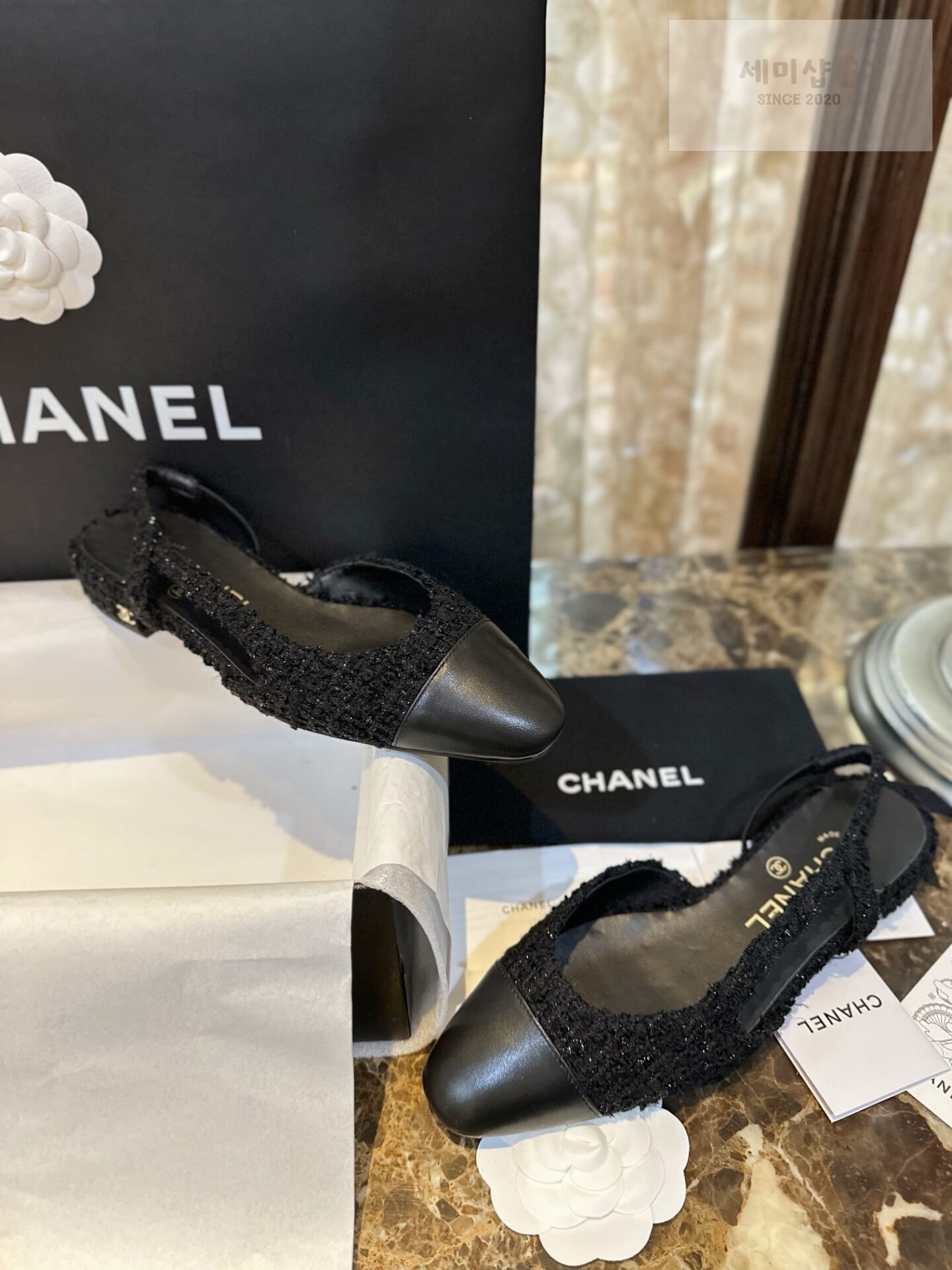 C H A N E L 샤넬 블랙 트위드 슬링백 플랫 슈즈 “34SIZE – 41SIZE” 신발 5번 이미지