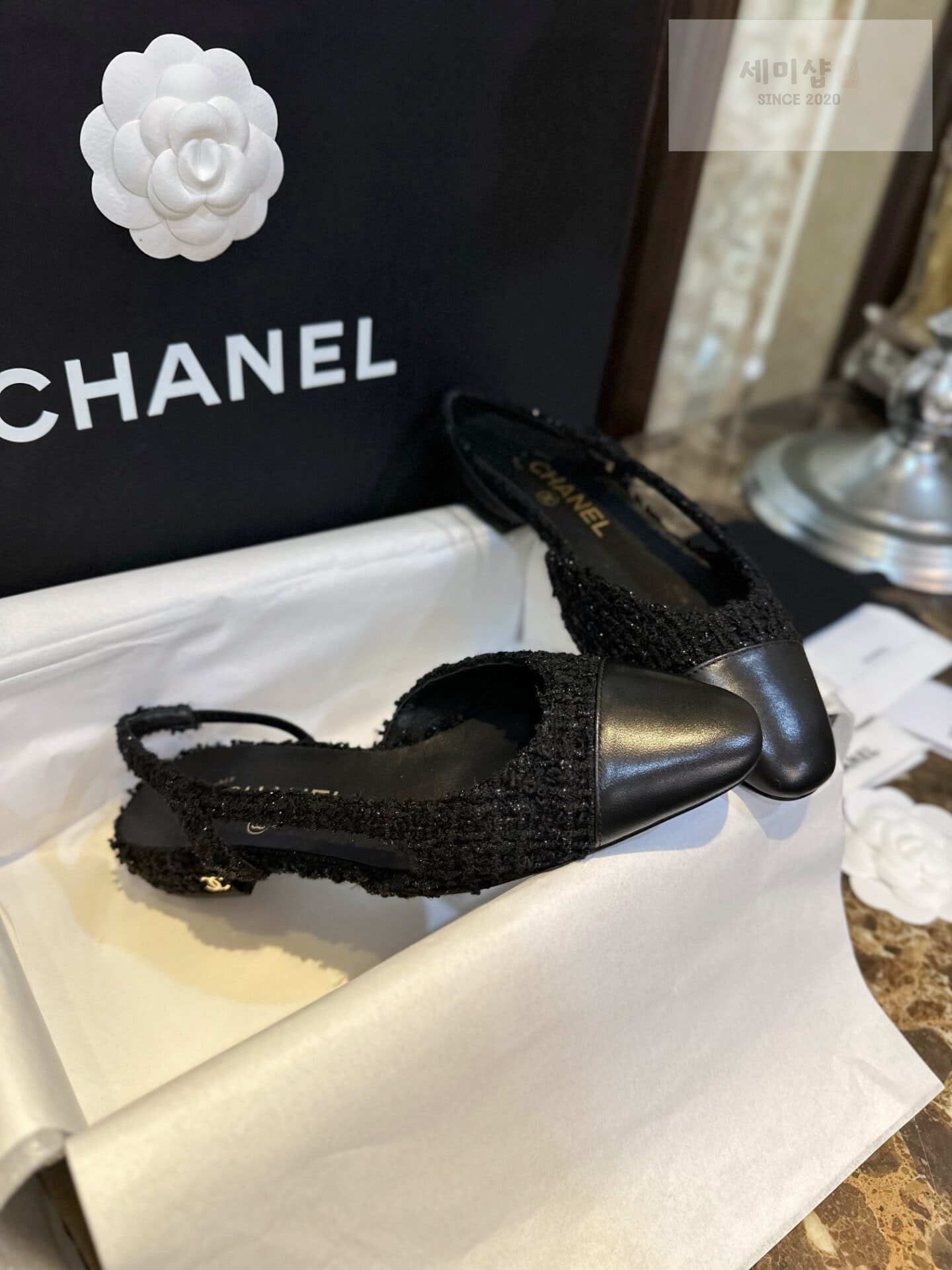 C H A N E L 샤넬 블랙 트위드 슬링백 플랫 슈즈 “34SIZE – 41SIZE” 신발 10번 이미지