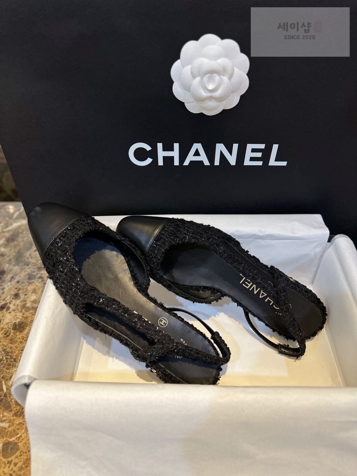 C H A N E L 샤넬 블랙 트위드 슬링백 플랫 슈즈 “34SIZE – 41SIZE” 신발 6번 이미지