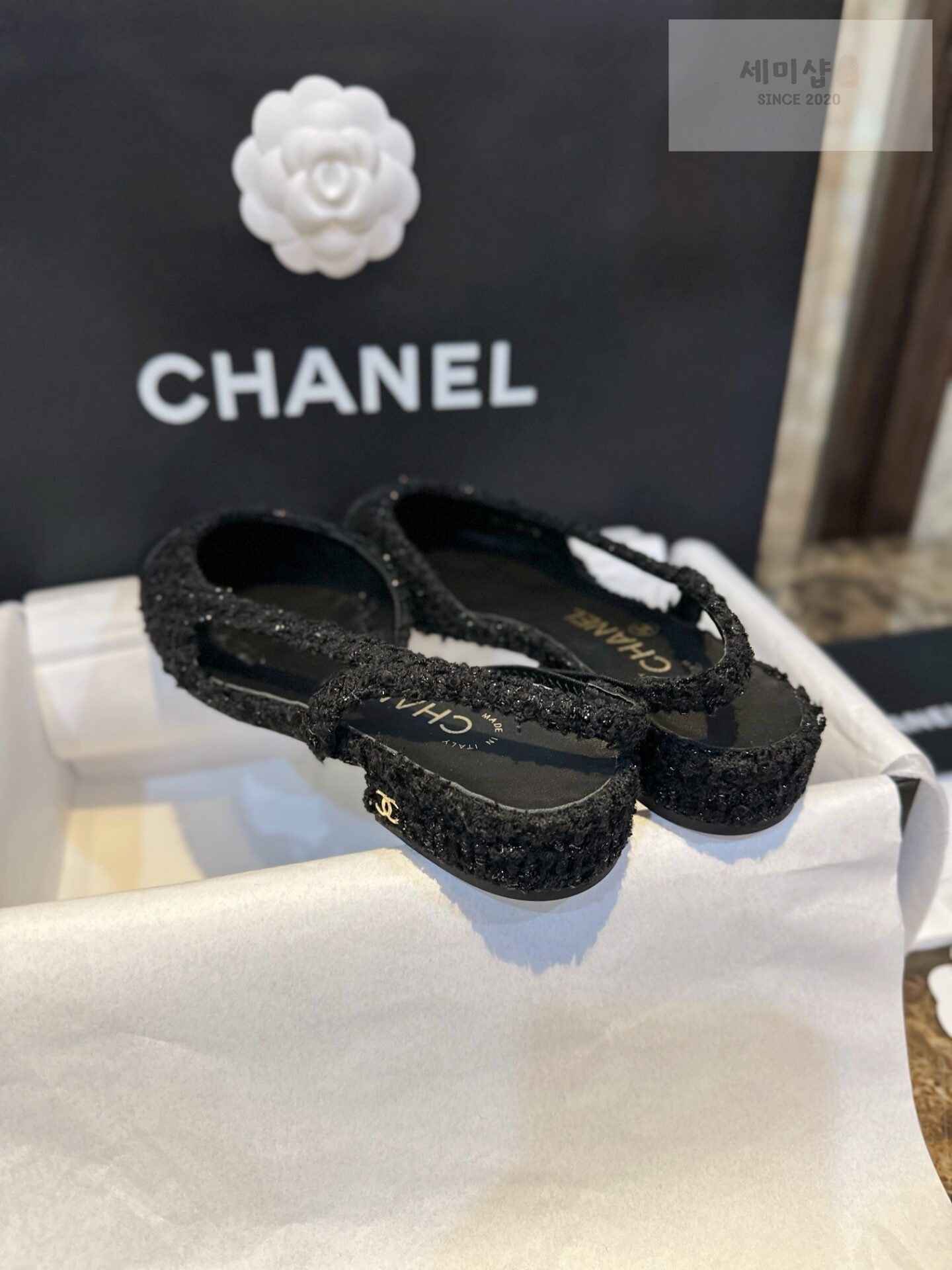 C H A N E L 샤넬 블랙 트위드 슬링백 플랫 슈즈 “34SIZE – 41SIZE” 신발 7번 이미지