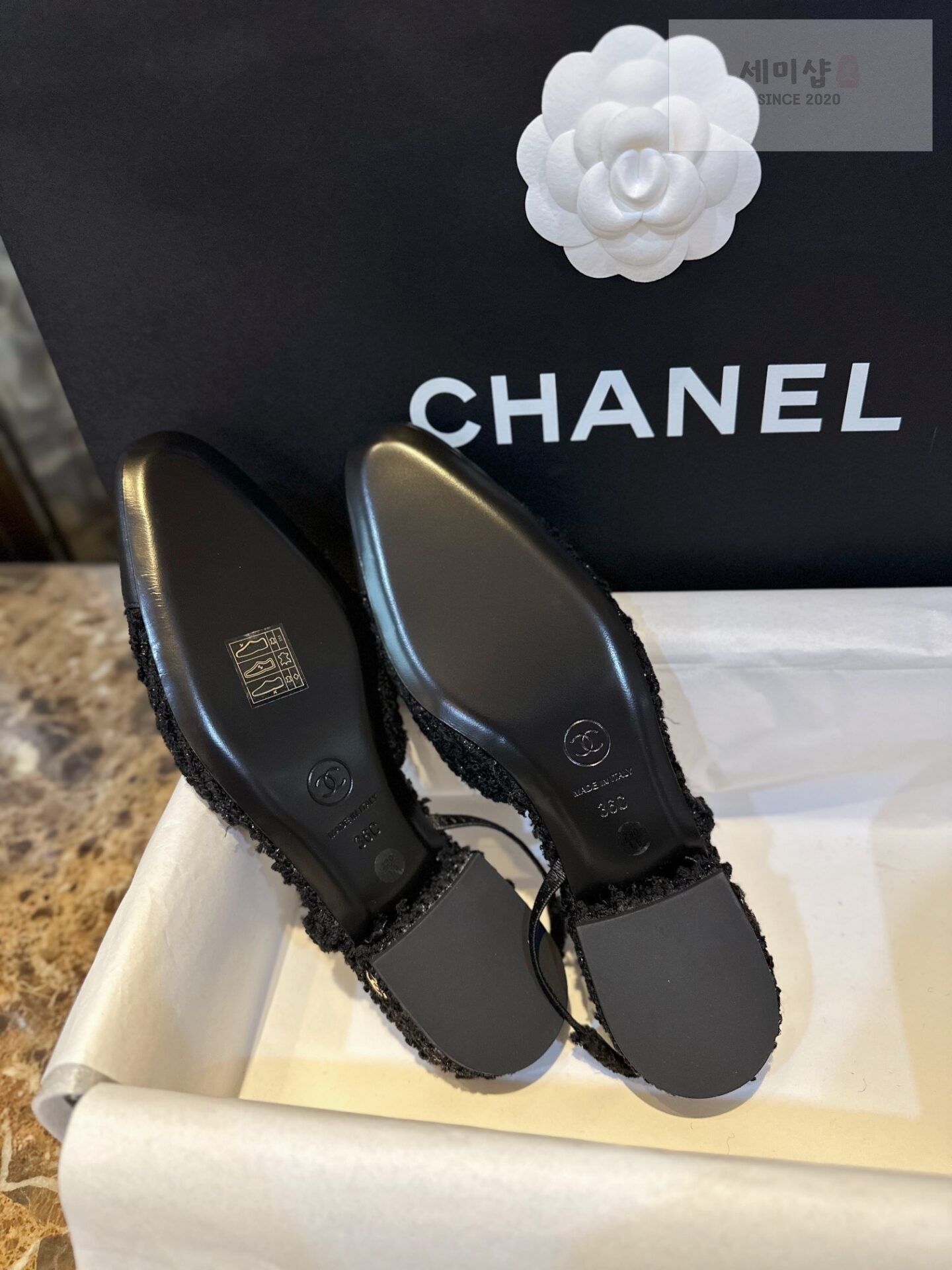 C H A N E L 샤넬 블랙 트위드 슬링백 플랫 슈즈 “34SIZE – 41SIZE” 신발 8번 이미지