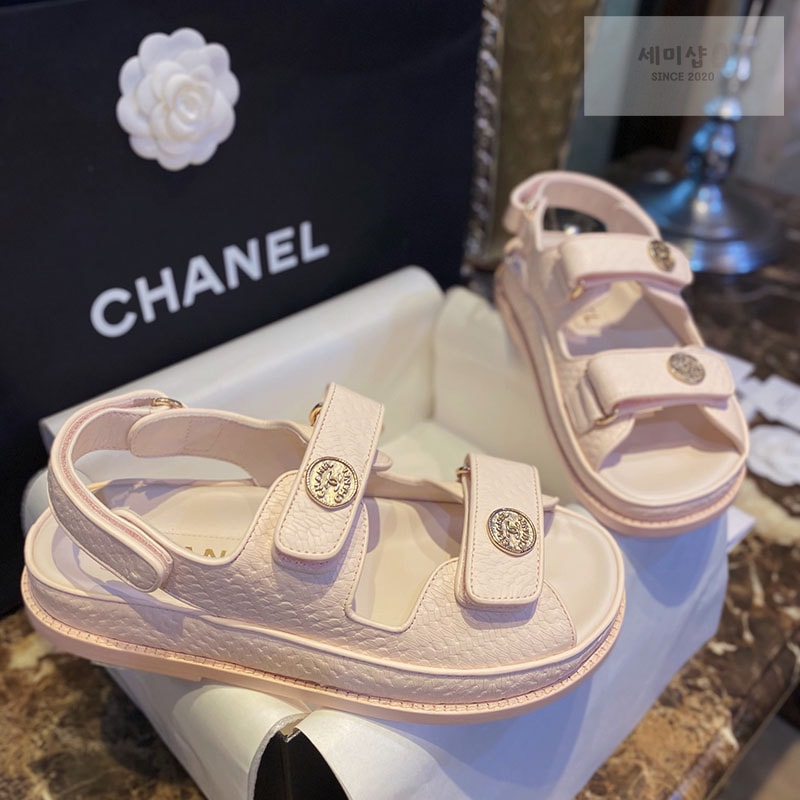 C H A N E L 샤넬 22P CC 벨크로 스트랩 샌들 핑크 신발 1번 이미지