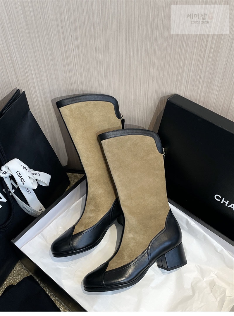 C H A N E L 샤넬 25A 스웨이드 카프스킨 하이 부츠 브라운 신발 9번 이미지
