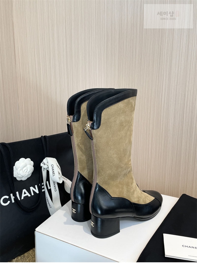 C H A N E L 샤넬 25A 스웨이드 카프스킨 하이 부츠 브라운 신발 10번 이미지