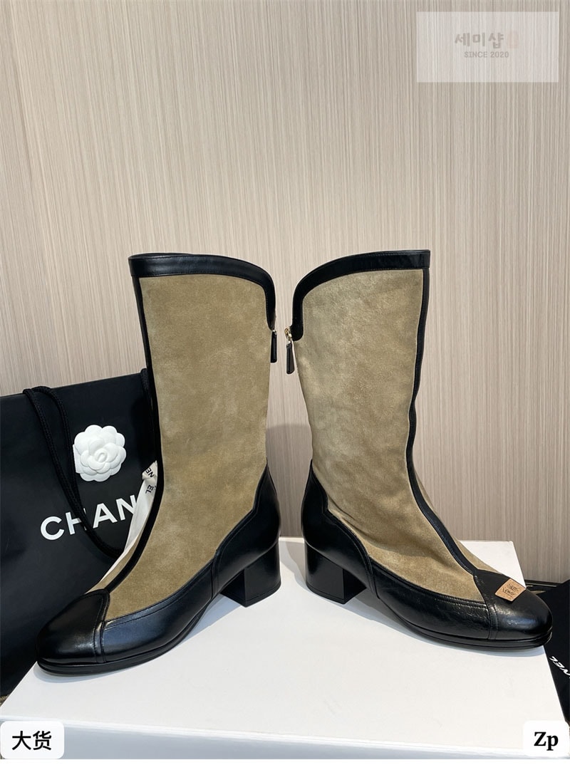 C H A N E L 샤넬 25A 스웨이드 카프스킨 하이 부츠 브라운 신발 15번 이미지