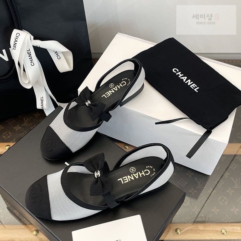 C H A N E L 샤넬 25B 리본 메쉬 메리제인 슈즈 메쉬 그로그랭 화이트/블랙 신발 18번 이미지