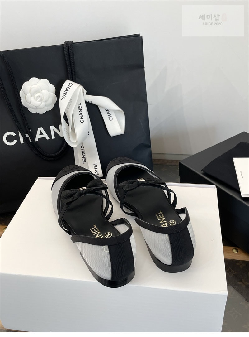 C H A N E L 샤넬 25B 리본 메쉬 메리제인 슈즈 메쉬 그로그랭 화이트/블랙 신발 17번 이미지