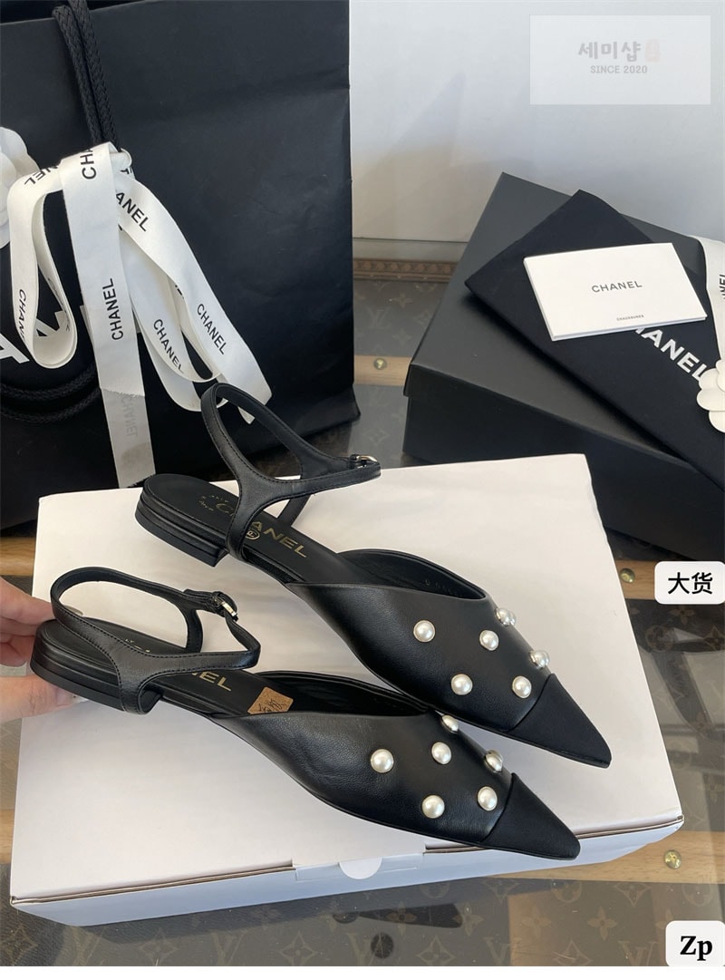 샤넬 샤넬 25K 진주 장식 슬링백 플랫 슈즈 신발 4번 이미지