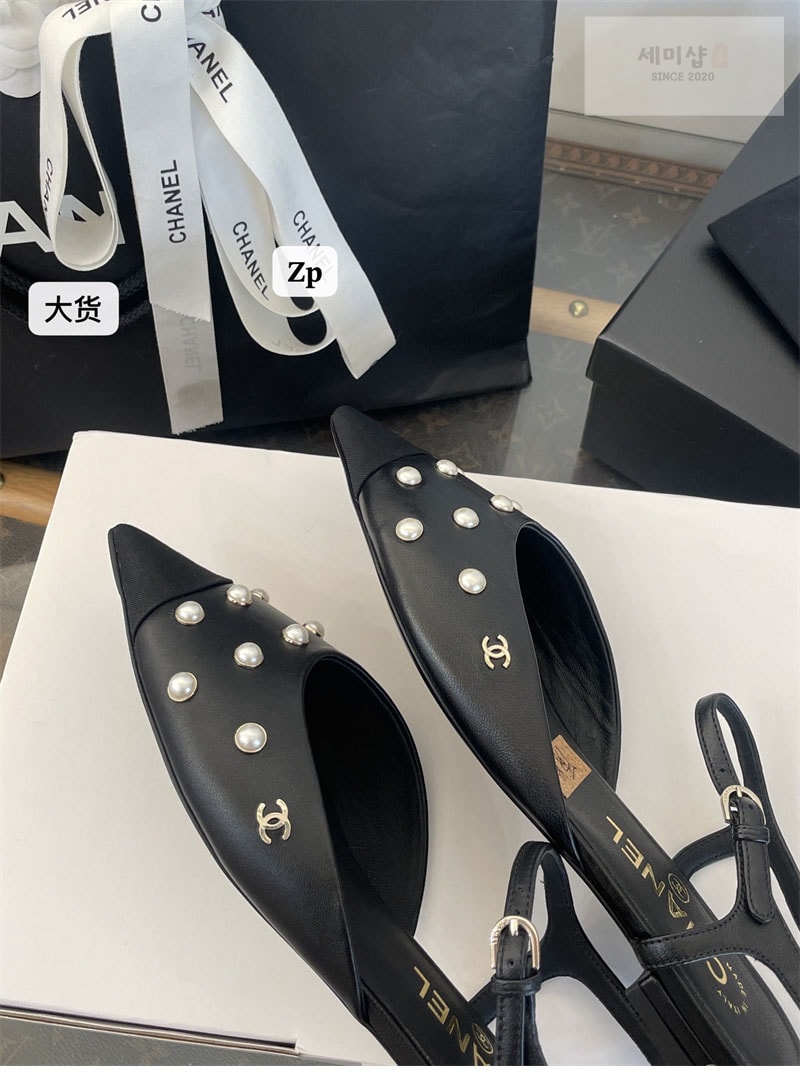 샤넬 샤넬 25K 진주 장식 슬링백 플랫 슈즈 신발 10번 이미지