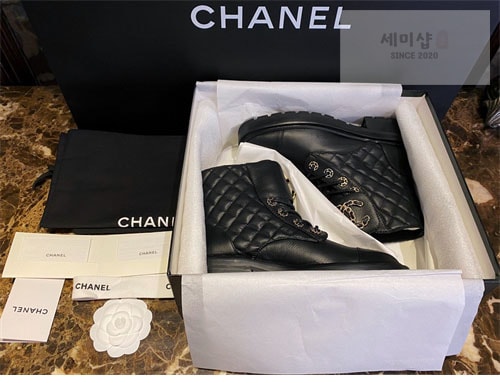 C H A N E L 샤넬 cc로고 퀄팅 레이스업 부츠 신발 5번 이미지