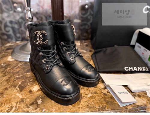 C H A N E L 샤넬 cc로고 퀄팅 레이스업 부츠 신발 6번 이미지